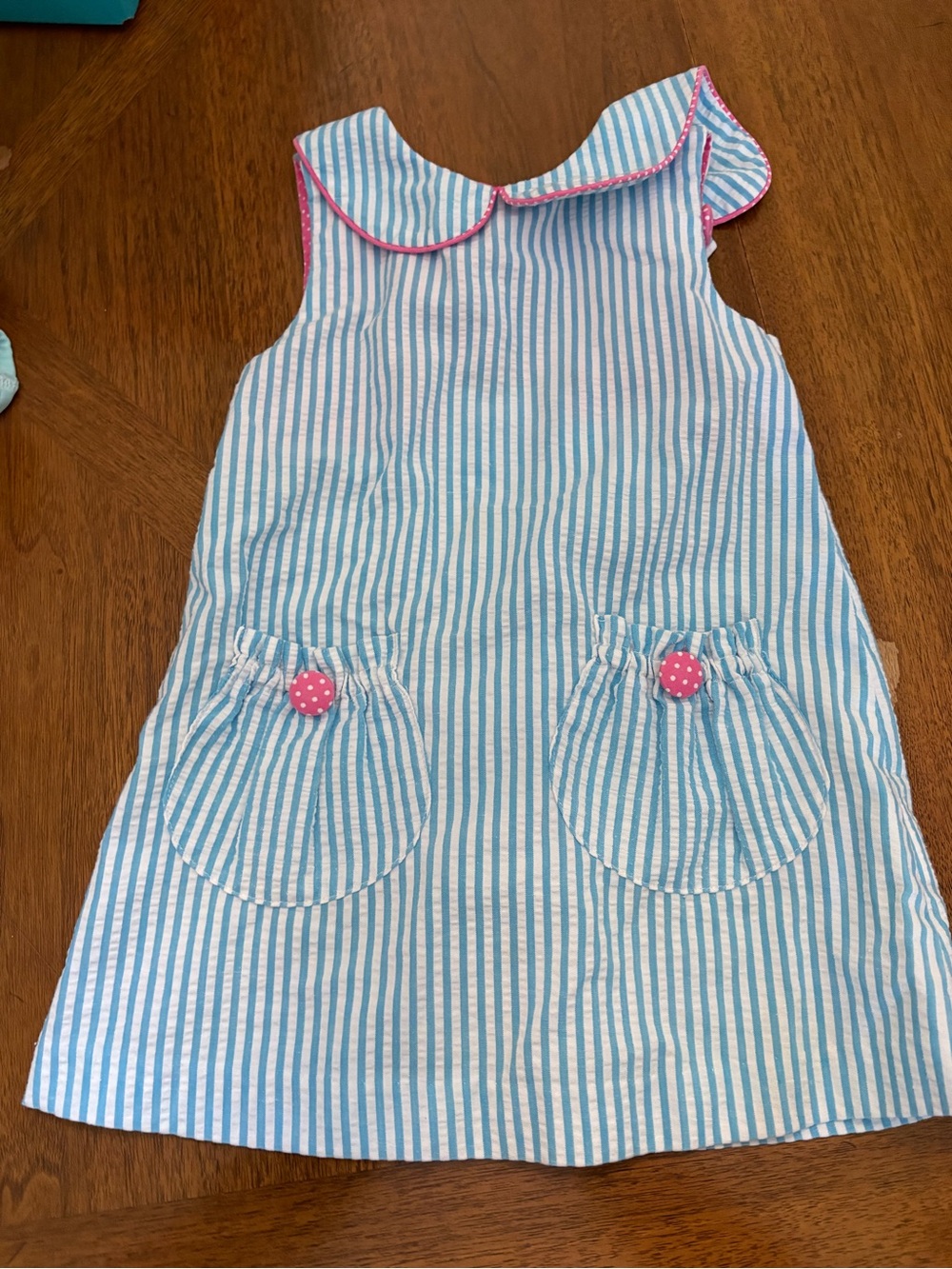 Kelly's Kids Blue and White Striped Dress with Blue Logo Tag